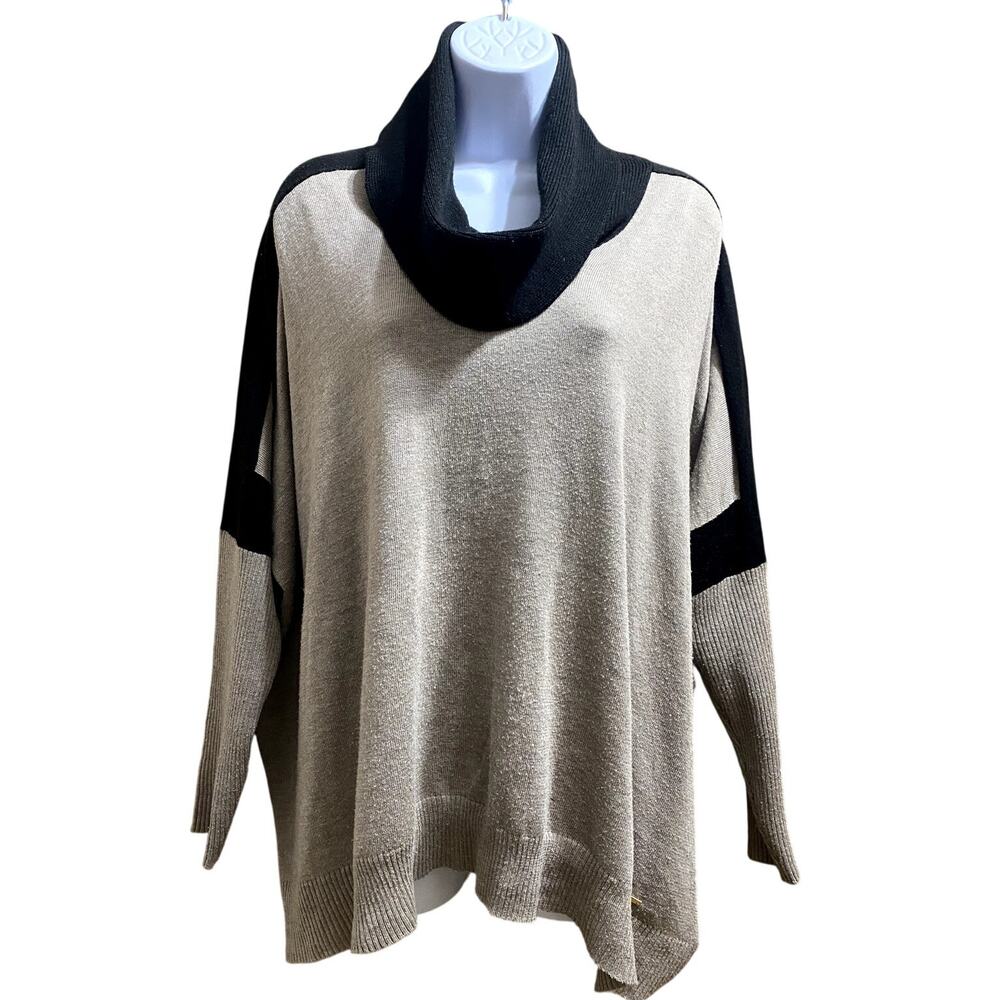 Ivanka Trump Cowl Neck Knit Sweater – Beige & Black, Size Large